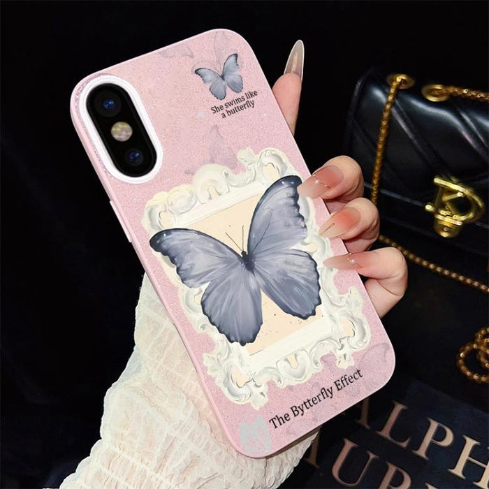 Funda híbrida para teléfono de TPU con estampado de mariposa azul y purpurina IMD para PC, For iPhone 11 Pro Max, For iPhone 11, For iPhone 11 Pro, For iPhone XS / X, For iPhone XR, For iPhone XS Max, For iPhone 8 Plus / 7 Plus                         ...