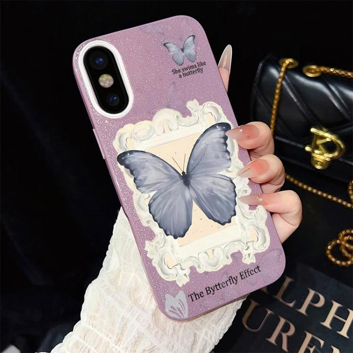 Funda híbrida para teléfono de TPU con estampado de mariposa azul y purpurina IMD para PC, For iPhone 11 Pro Max, For iPhone 11, For iPhone 11 Pro, For iPhone XS / X, For iPhone XR, For iPhone XS Max, For iPhone 8 Plus / 7 Plus                         ...