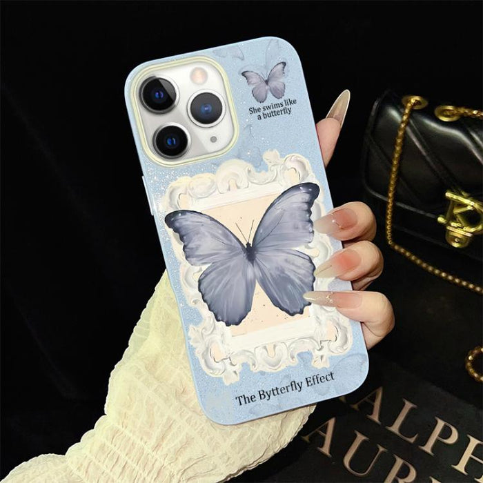Funda híbrida para teléfono de TPU con estampado de mariposa azul y purpurina IMD para PC, For iPhone 11 Pro Max, For iPhone 11, For iPhone 11 Pro, For iPhone XS / X, For iPhone XR, For iPhone XS Max, For iPhone 8 Plus / 7 Plus                         ...