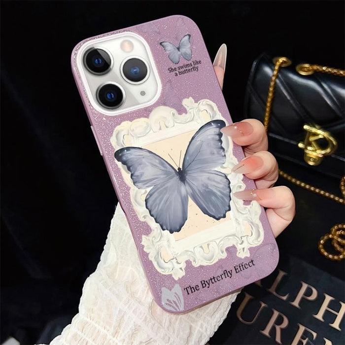 Funda híbrida para teléfono de TPU con estampado de mariposa azul y purpurina IMD para PC, For iPhone 11 Pro Max, For iPhone 11, For iPhone 11 Pro, For iPhone XS / X, For iPhone XR, For iPhone XS Max, For iPhone 8 Plus / 7 Plus                         ...