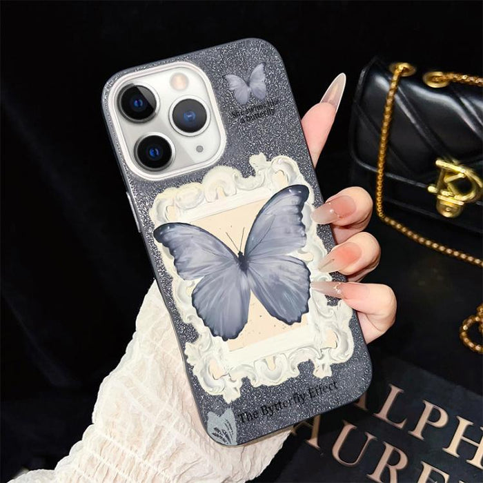 Funda híbrida para teléfono de TPU con estampado de mariposa azul y purpurina IMD para PC, For iPhone 11 Pro Max, For iPhone 11, For iPhone 11 Pro, For iPhone XS / X, For iPhone XR, For iPhone XS Max, For iPhone 8 Plus / 7 Plus                         ...