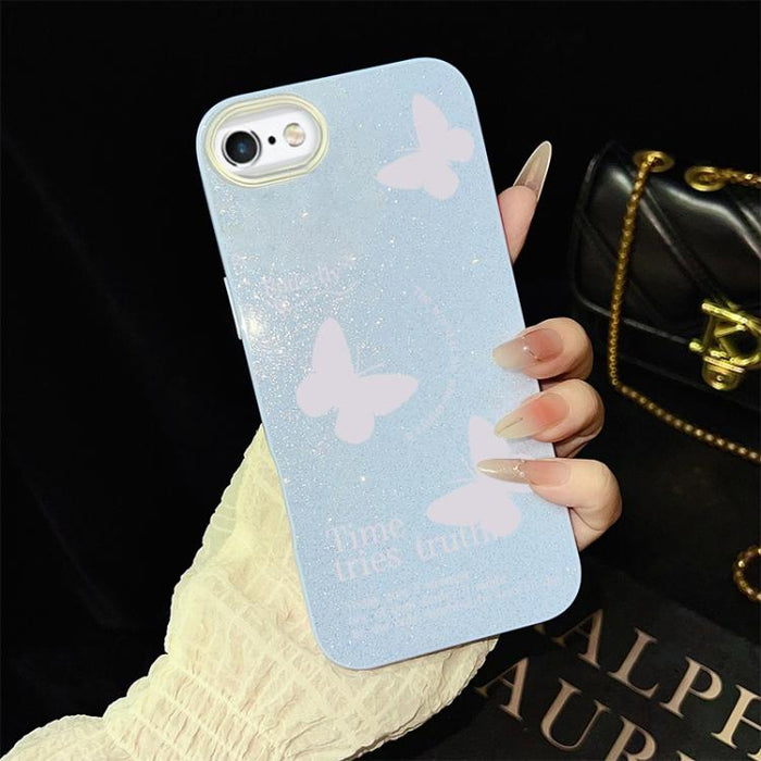 Funda híbrida para teléfono IMD con estampado de mariposas blancas y purpurina, de PC y TPU., For iPhone 11 Pro Max, For iPhone 11, For iPhone 11 Pro, For iPhone XS / X, For iPhone XR, For iPhone XS Max, For iPhone 8 Plus / 7 Plus                      ...