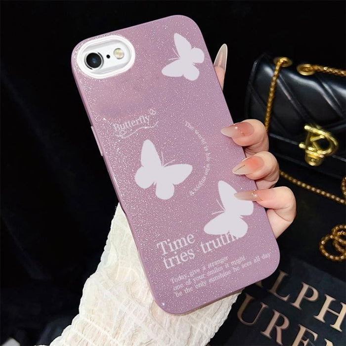 Funda híbrida para teléfono IMD con estampado de mariposas blancas y purpurina, de PC y TPU., For iPhone 11 Pro Max, For iPhone 11, For iPhone 11 Pro, For iPhone XS / X, For iPhone XR, For iPhone XS Max, For iPhone 8 Plus / 7 Plus                      ...