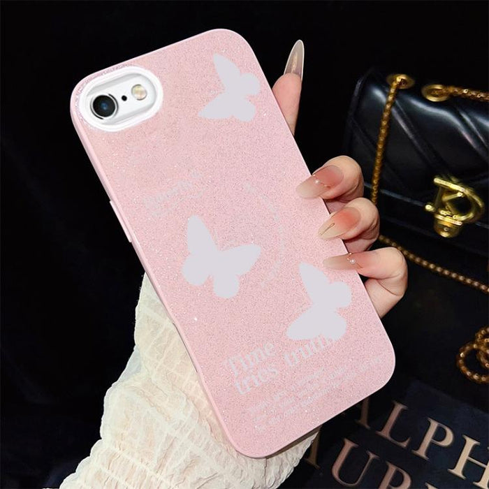 Funda híbrida para teléfono IMD con estampado de mariposas blancas y purpurina, de PC y TPU., For iPhone 11 Pro Max, For iPhone 11, For iPhone 11 Pro, For iPhone XS / X, For iPhone XR, For iPhone XS Max, For iPhone 8 Plus / 7 Plus                      ...