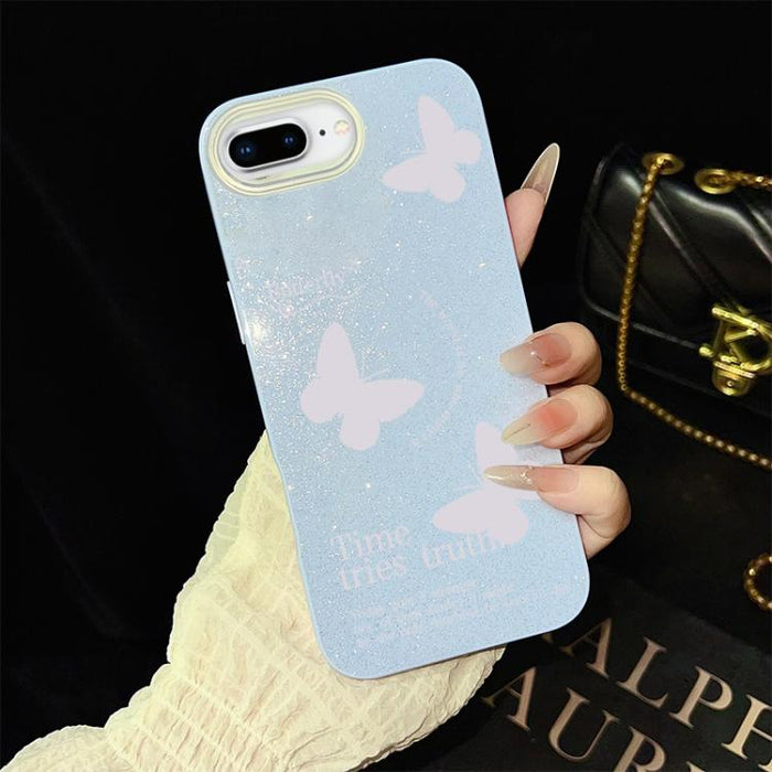 Funda híbrida para teléfono IMD con estampado de mariposas blancas y purpurina, de PC y TPU., For iPhone 11 Pro Max, For iPhone 11, For iPhone 11 Pro, For iPhone XS / X, For iPhone XR, For iPhone XS Max, For iPhone 8 Plus / 7 Plus                      ...