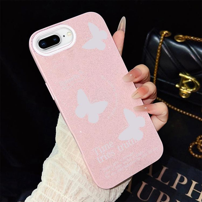 Funda híbrida para teléfono IMD con estampado de mariposas blancas y purpurina, de PC y TPU., For iPhone 11 Pro Max, For iPhone 11, For iPhone 11 Pro, For iPhone XS / X, For iPhone XR, For iPhone XS Max, For iPhone 8 Plus / 7 Plus                      ...