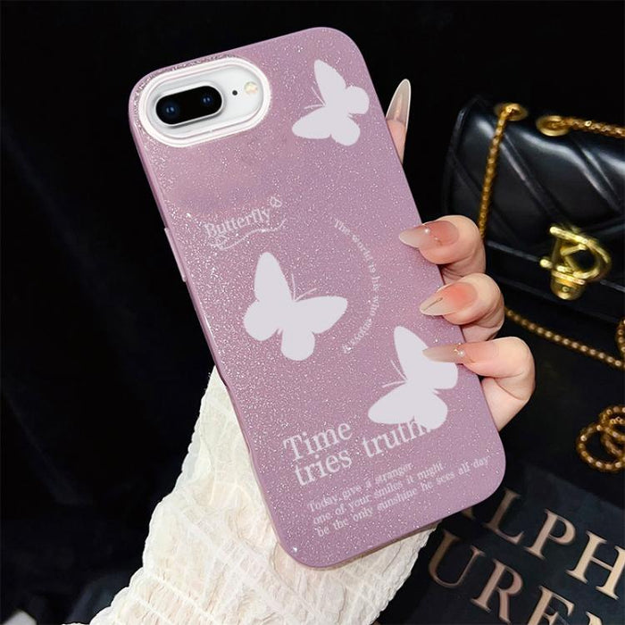 Funda híbrida para teléfono IMD con estampado de mariposas blancas y purpurina, de PC y TPU., For iPhone 11 Pro Max, For iPhone 11, For iPhone 11 Pro, For iPhone XS / X, For iPhone XR, For iPhone XS Max, For iPhone 8 Plus / 7 Plus                      ...
