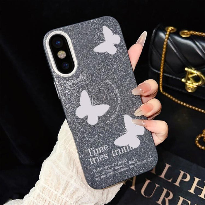 Funda híbrida para teléfono IMD con estampado de mariposas blancas y purpurina, de PC y TPU., For iPhone 11 Pro Max, For iPhone 11, For iPhone 11 Pro, For iPhone XS / X, For iPhone XR, For iPhone XS Max, For iPhone 8 Plus / 7 Plus                      ...