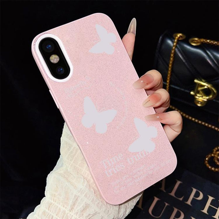 Funda híbrida para teléfono IMD con estampado de mariposas blancas y purpurina, de PC y TPU., For iPhone 11 Pro Max, For iPhone 11, For iPhone 11 Pro, For iPhone XS / X, For iPhone XR, For iPhone XS Max, For iPhone 8 Plus / 7 Plus                      ...