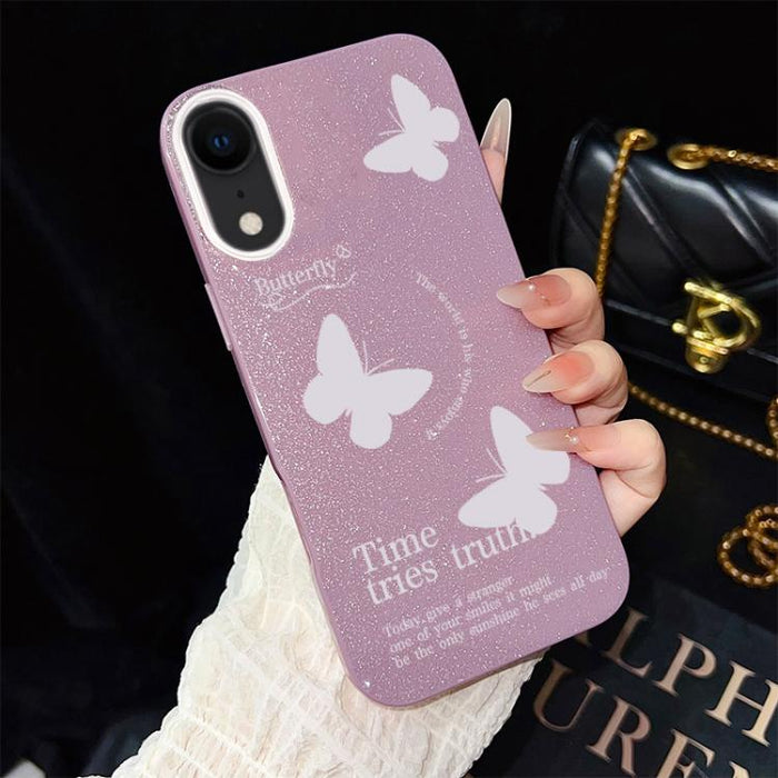 Funda híbrida para teléfono IMD con estampado de mariposas blancas y purpurina, de PC y TPU., For iPhone 11 Pro Max, For iPhone 11, For iPhone 11 Pro, For iPhone XS / X, For iPhone XR, For iPhone XS Max, For iPhone 8 Plus / 7 Plus                      ...