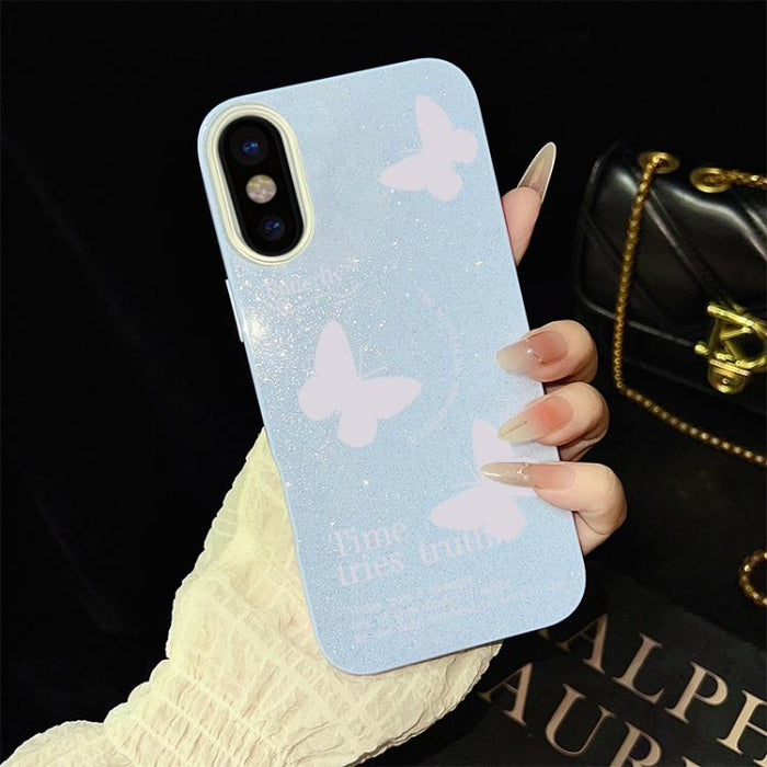 Funda híbrida para teléfono IMD con estampado de mariposas blancas y purpurina, de PC y TPU., For iPhone 11 Pro Max, For iPhone 11, For iPhone 11 Pro, For iPhone XS / X, For iPhone XR, For iPhone XS Max, For iPhone 8 Plus / 7 Plus                      ...