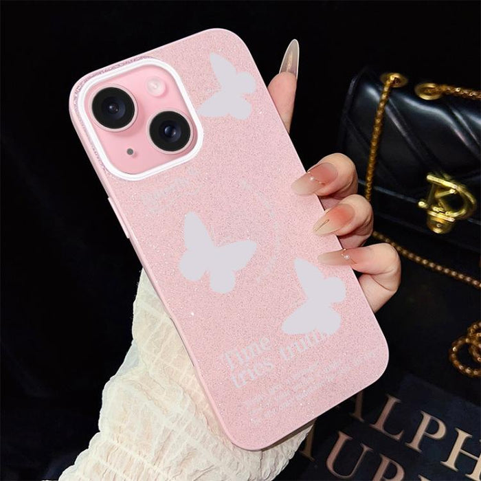 Funda híbrida para teléfono IMD con estampado de mariposas blancas y purpurina, de PC y TPU., For iPhone 17e / 16e, For iPhone 17 Pro Max, For iPhone 17 Pro, For iPhone 17, For iPhone Air, For iPhone 16 Pro Max, For iPhone 16 Pro, For iPhone 16 Plus   ...