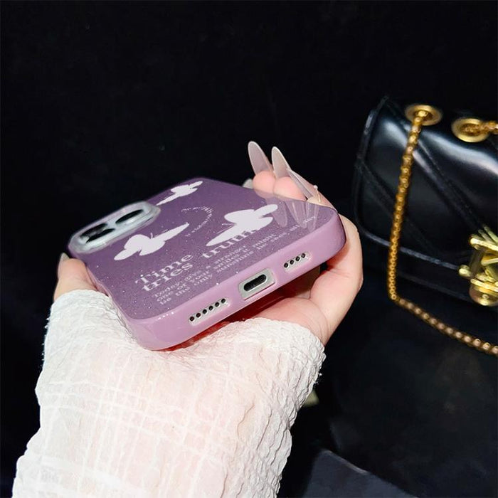 Funda híbrida para teléfono IMD con estampado de mariposas blancas y purpurina, de PC y TPU., For iPhone 11 Pro Max, For iPhone 11, For iPhone 11 Pro, For iPhone XS / X, For iPhone XR, For iPhone XS Max, For iPhone 8 Plus / 7 Plus                      ...