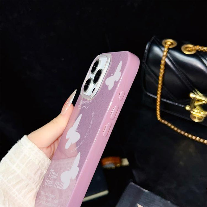 Funda híbrida para teléfono IMD con estampado de mariposas blancas y purpurina, de PC y TPU., For iPhone 11 Pro Max, For iPhone 11, For iPhone 11 Pro, For iPhone XS / X, For iPhone XR, For iPhone XS Max, For iPhone 8 Plus / 7 Plus                      ...