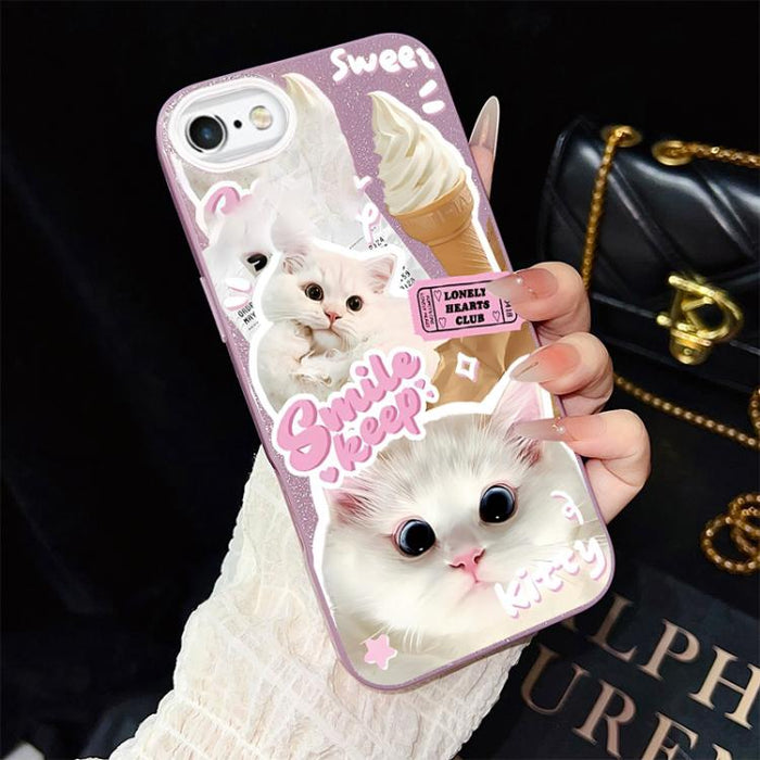 Funda híbrida para teléfono IMD PC TPU con estampado de gatos de helado y purpurina, For iPhone 11 Pro Max, For iPhone 11, For iPhone 11 Pro, For iPhone XS / X, For iPhone XR, For iPhone XS Max, For iPhone 8 Plus / 7 Plus, For iPhone 6 Plus / 6s Plus  ...