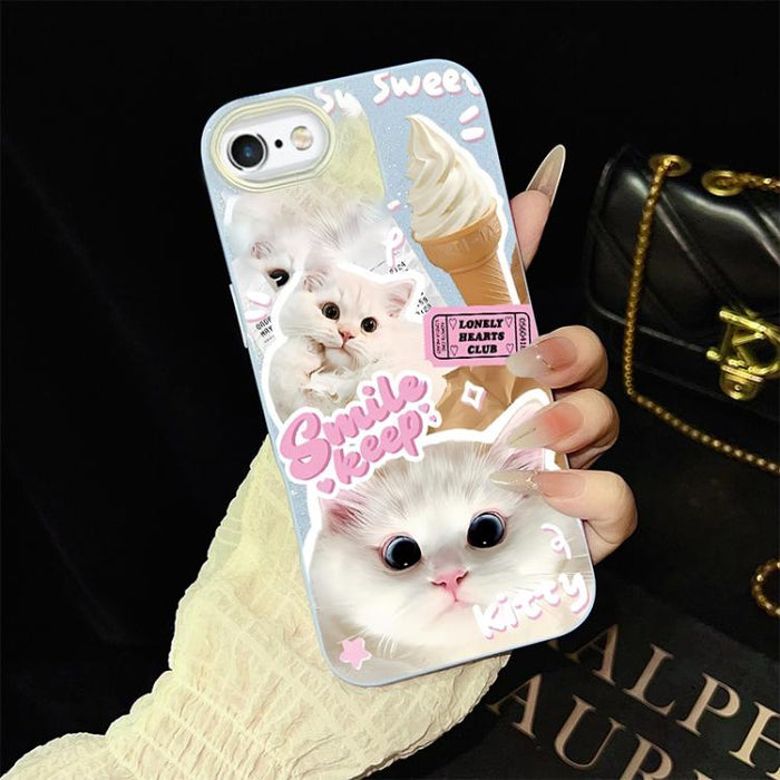 Funda híbrida para teléfono IMD PC TPU con estampado de gatos de helado y purpurina, For iPhone 11 Pro Max, For iPhone 11, For iPhone 11 Pro, For iPhone XS / X, For iPhone XR, For iPhone XS Max, For iPhone 8 Plus / 7 Plus, For iPhone 6 Plus / 6s Plus  ...