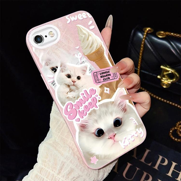 Funda híbrida para teléfono IMD PC TPU con estampado de gatos de helado y purpurina, For iPhone 11 Pro Max, For iPhone 11, For iPhone 11 Pro, For iPhone XS / X, For iPhone XR, For iPhone XS Max, For iPhone 8 Plus / 7 Plus, For iPhone 6 Plus / 6s Plus  ...