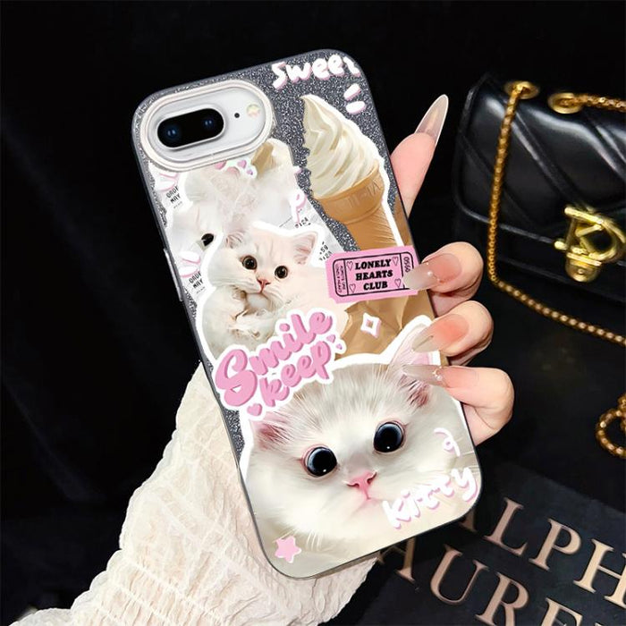 Funda híbrida para teléfono IMD PC TPU con estampado de gatos de helado y purpurina, For iPhone 11 Pro Max, For iPhone 11, For iPhone 11 Pro, For iPhone XS / X, For iPhone XR, For iPhone XS Max, For iPhone 8 Plus / 7 Plus, For iPhone 6 Plus / 6s Plus  ...