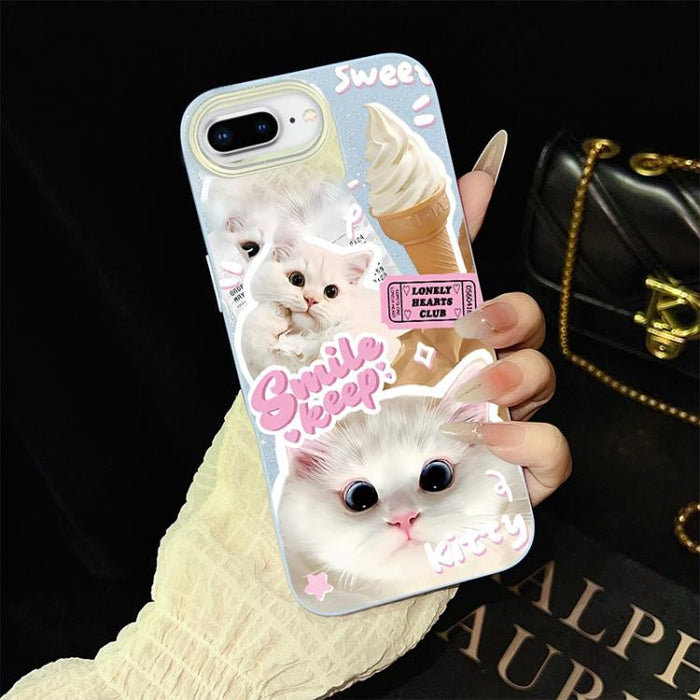 Funda híbrida para teléfono IMD PC TPU con estampado de gatos de helado y purpurina, For iPhone 11 Pro Max, For iPhone 11, For iPhone 11 Pro, For iPhone XS / X, For iPhone XR, For iPhone XS Max, For iPhone 8 Plus / 7 Plus, For iPhone 6 Plus / 6s Plus  ...