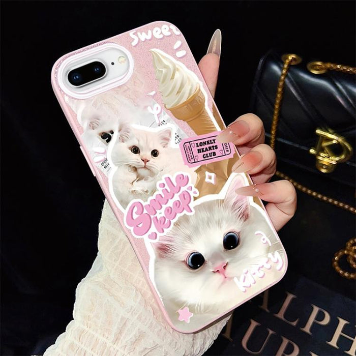 Funda híbrida para teléfono IMD PC TPU con estampado de gatos de helado y purpurina, For iPhone 11 Pro Max, For iPhone 11, For iPhone 11 Pro, For iPhone XS / X, For iPhone XR, For iPhone XS Max, For iPhone 8 Plus / 7 Plus, For iPhone 6 Plus / 6s Plus  ...