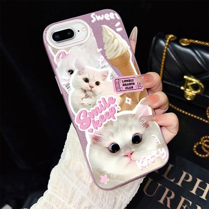 Funda híbrida para teléfono IMD PC TPU con estampado de gatos de helado y purpurina, For iPhone 11 Pro Max, For iPhone 11, For iPhone 11 Pro, For iPhone XS / X, For iPhone XR, For iPhone XS Max, For iPhone 8 Plus / 7 Plus, For iPhone 6 Plus / 6s Plus  ...