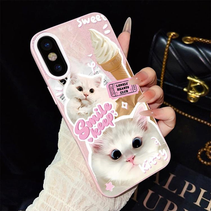 Funda híbrida para teléfono IMD PC TPU con estampado de gatos de helado y purpurina, For iPhone 11 Pro Max, For iPhone 11, For iPhone 11 Pro, For iPhone XS / X, For iPhone XR, For iPhone XS Max, For iPhone 8 Plus / 7 Plus, For iPhone 6 Plus / 6s Plus  ...