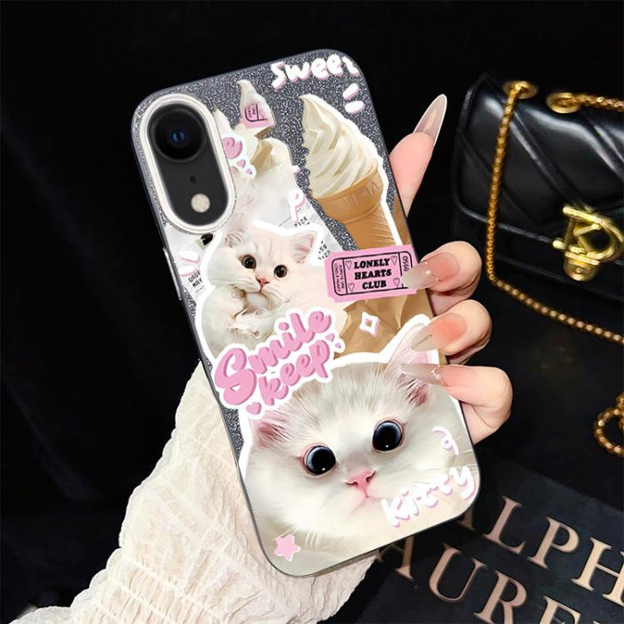 Funda híbrida para teléfono IMD PC TPU con estampado de gatos de helado y purpurina, For iPhone 11 Pro Max, For iPhone 11, For iPhone 11 Pro, For iPhone XS / X, For iPhone XR, For iPhone XS Max, For iPhone 8 Plus / 7 Plus, For iPhone 6 Plus / 6s Plus  ...