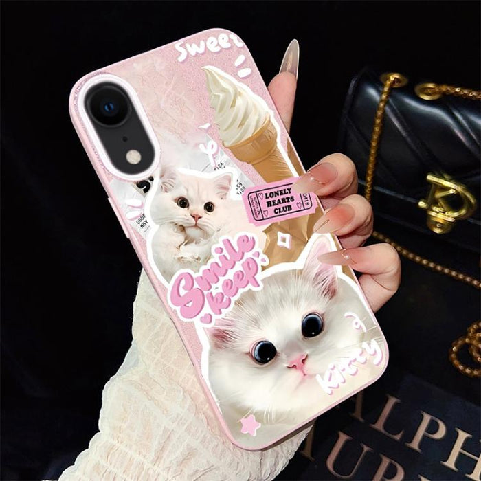 Funda híbrida para teléfono IMD PC TPU con estampado de gatos de helado y purpurina, For iPhone 11 Pro Max, For iPhone 11, For iPhone 11 Pro, For iPhone XS / X, For iPhone XR, For iPhone XS Max, For iPhone 8 Plus / 7 Plus, For iPhone 6 Plus / 6s Plus  ...