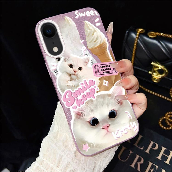 Funda híbrida para teléfono IMD PC TPU con estampado de gatos de helado y purpurina, For iPhone 11 Pro Max, For iPhone 11, For iPhone 11 Pro, For iPhone XS / X, For iPhone XR, For iPhone XS Max, For iPhone 8 Plus / 7 Plus, For iPhone 6 Plus / 6s Plus  ...