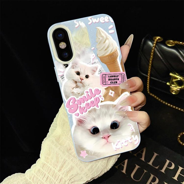 Funda híbrida para teléfono IMD PC TPU con estampado de gatos de helado y purpurina, For iPhone 11 Pro Max, For iPhone 11, For iPhone 11 Pro, For iPhone XS / X, For iPhone XR, For iPhone XS Max, For iPhone 8 Plus / 7 Plus, For iPhone 6 Plus / 6s Plus  ...
