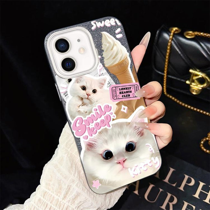 Funda híbrida para teléfono IMD PC TPU con estampado de gatos de helado y purpurina, For iPhone 11 Pro Max, For iPhone 11, For iPhone 11 Pro, For iPhone XS / X, For iPhone XR, For iPhone XS Max, For iPhone 8 Plus / 7 Plus, For iPhone 6 Plus / 6s Plus  ...