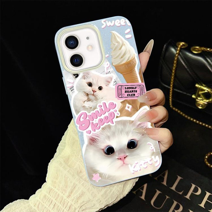 Funda híbrida para teléfono IMD PC TPU con estampado de gatos de helado y purpurina, For iPhone 11 Pro Max, For iPhone 11, For iPhone 11 Pro, For iPhone XS / X, For iPhone XR, For iPhone XS Max, For iPhone 8 Plus / 7 Plus, For iPhone 6 Plus / 6s Plus  ...