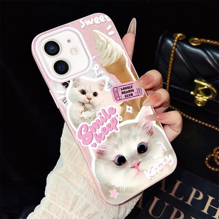 Funda híbrida para teléfono IMD PC TPU con estampado de gatos de helado y purpurina, For iPhone 11 Pro Max, For iPhone 11, For iPhone 11 Pro, For iPhone XS / X, For iPhone XR, For iPhone XS Max, For iPhone 8 Plus / 7 Plus, For iPhone 6 Plus / 6s Plus  ...