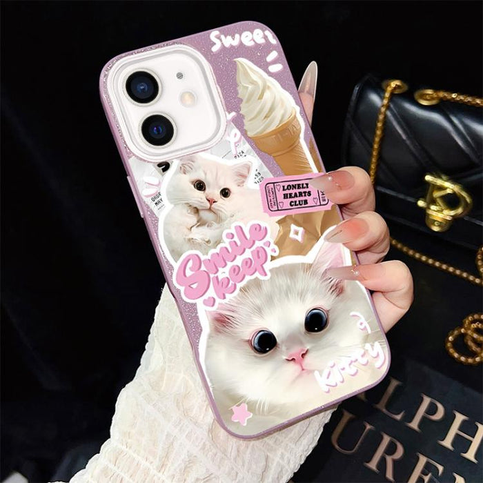 Funda híbrida para teléfono IMD PC TPU con estampado de gatos de helado y purpurina, For iPhone 11 Pro Max, For iPhone 11, For iPhone 11 Pro, For iPhone XS / X, For iPhone XR, For iPhone XS Max, For iPhone 8 Plus / 7 Plus, For iPhone 6 Plus / 6s Plus  ...