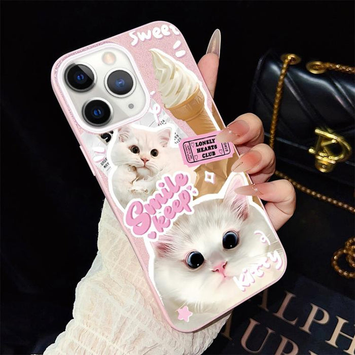 Funda híbrida para teléfono IMD PC TPU con estampado de gatos de helado y purpurina, For iPhone 11 Pro Max, For iPhone 11, For iPhone 11 Pro, For iPhone XS / X, For iPhone XR, For iPhone XS Max, For iPhone 8 Plus / 7 Plus, For iPhone 6 Plus / 6s Plus  ...