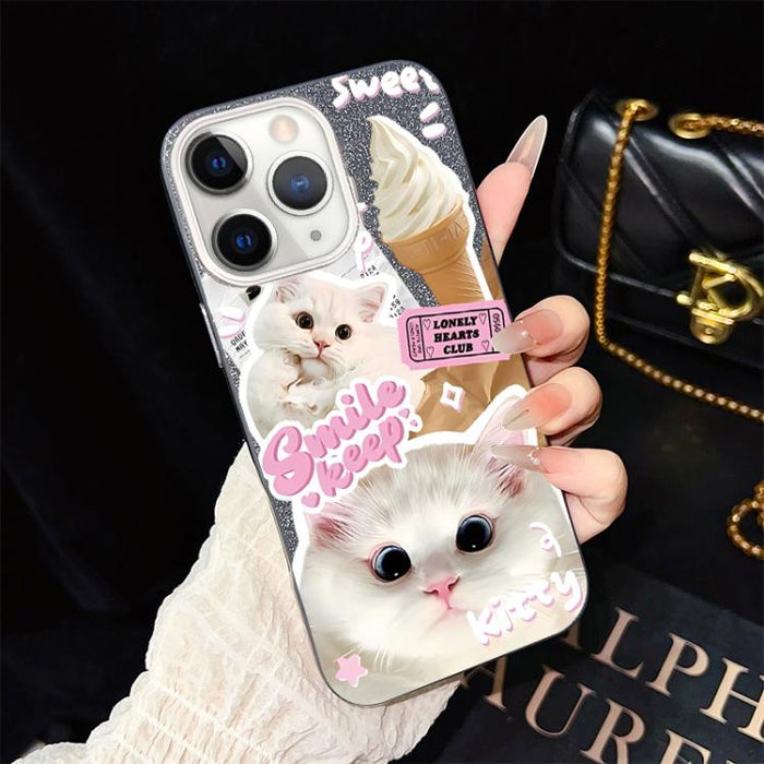 Funda híbrida para teléfono IMD PC TPU con estampado de gatos de helado y purpurina, For iPhone 11 Pro Max, For iPhone 11, For iPhone 11 Pro, For iPhone XS / X, For iPhone XR, For iPhone XS Max, For iPhone 8 Plus / 7 Plus, For iPhone 6 Plus / 6s Plus  ...