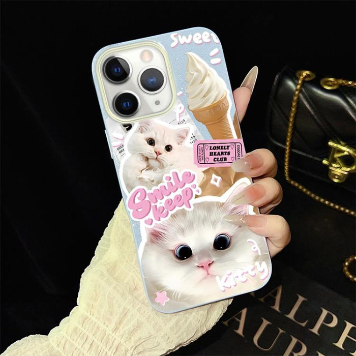 Funda híbrida para teléfono IMD PC TPU con estampado de gatos de helado y purpurina, For iPhone 11 Pro Max, For iPhone 11, For iPhone 11 Pro, For iPhone XS / X, For iPhone XR, For iPhone XS Max, For iPhone 8 Plus / 7 Plus, For iPhone 6 Plus / 6s Plus  ...