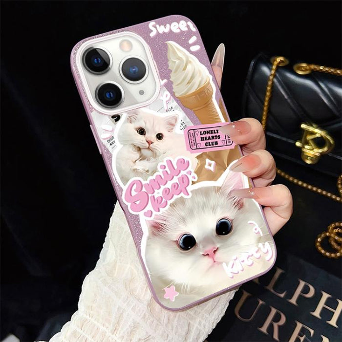 Funda híbrida para teléfono IMD PC TPU con estampado de gatos de helado y purpurina, For iPhone 11 Pro Max, For iPhone 11, For iPhone 11 Pro, For iPhone XS / X, For iPhone XR, For iPhone XS Max, For iPhone 8 Plus / 7 Plus, For iPhone 6 Plus / 6s Plus  ...