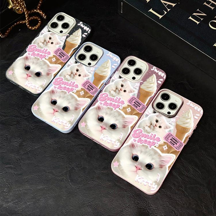 Funda híbrida para teléfono IMD PC TPU con estampado de gatos de helado y purpurina, For iPhone 11 Pro Max, For iPhone 11, For iPhone 11 Pro, For iPhone XS / X, For iPhone XR, For iPhone XS Max, For iPhone 8 Plus / 7 Plus, For iPhone 6 Plus / 6s Plus  ...