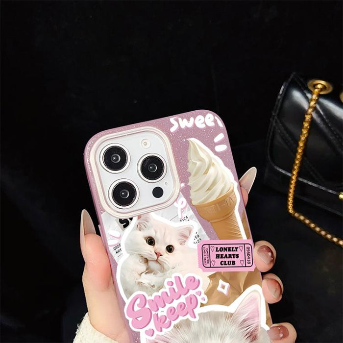 Funda híbrida para teléfono IMD PC TPU con estampado de gatos de helado y purpurina, For iPhone 11 Pro Max, For iPhone 11, For iPhone 11 Pro, For iPhone XS / X, For iPhone XR, For iPhone XS Max, For iPhone 8 Plus / 7 Plus, For iPhone 6 Plus / 6s Plus  ...