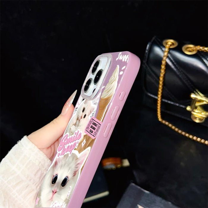Funda híbrida para teléfono IMD PC TPU con estampado de gatos de helado y purpurina, For iPhone 11 Pro Max, For iPhone 11, For iPhone 11 Pro, For iPhone XS / X, For iPhone XR, For iPhone XS Max, For iPhone 8 Plus / 7 Plus, For iPhone 6 Plus / 6s Plus  ...