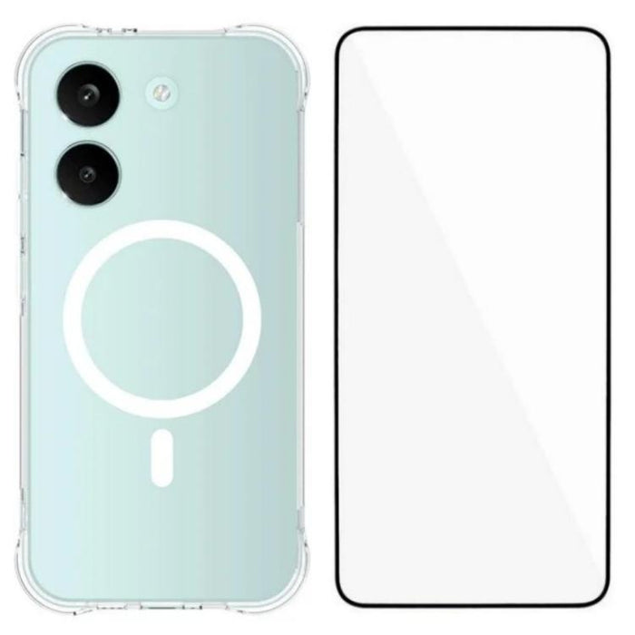 Funda para teléfono WANLONFENG transparente magnética de cuatro esquinas a prueba de golpes de TPU con protector de pantalla, For Xiaomi 17T Pro 5G, For Xiaomi 17T 5G, For Xiaomi Poco X8 Pro Max 5G, For Xiaomi Poco X8 Pro / Redmi Turbo 5 5G            ...