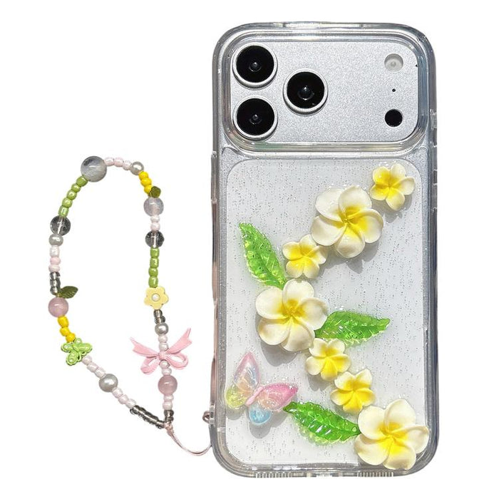 Funda para teléfono acrílica con diseño de mariposa y plumeria en 3D de resina epoxi y cadena para la muñeca., For iPhone 17 Pro Max, For iPhone 17 Pro, For iPhone 17, For iPhone Air, For iPhone 16 Pro Max, For iPhone 16 Pro, For iPhone 16 Plus        ...