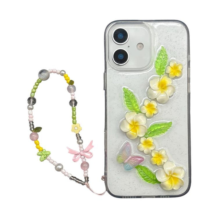Funda para teléfono acrílica con diseño de mariposa y plumeria en 3D de resina epoxi y cadena para la muñeca., For iPhone 17 Pro Max, For iPhone 17 Pro, For iPhone 17, For iPhone Air, For iPhone 16 Pro Max, For iPhone 16 Pro, For iPhone 16 Plus        ...