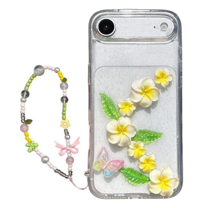 Funda para teléfono acrílica con diseño de mariposa y plumeria en 3D de resina epoxi y cadena para la muñeca., For iPhone 17 Pro Max, For iPhone 17 Pro, For iPhone 17, For iPhone Air, For iPhone 16 Pro Max, For iPhone 16 Pro, For iPhone 16 Plus        ...