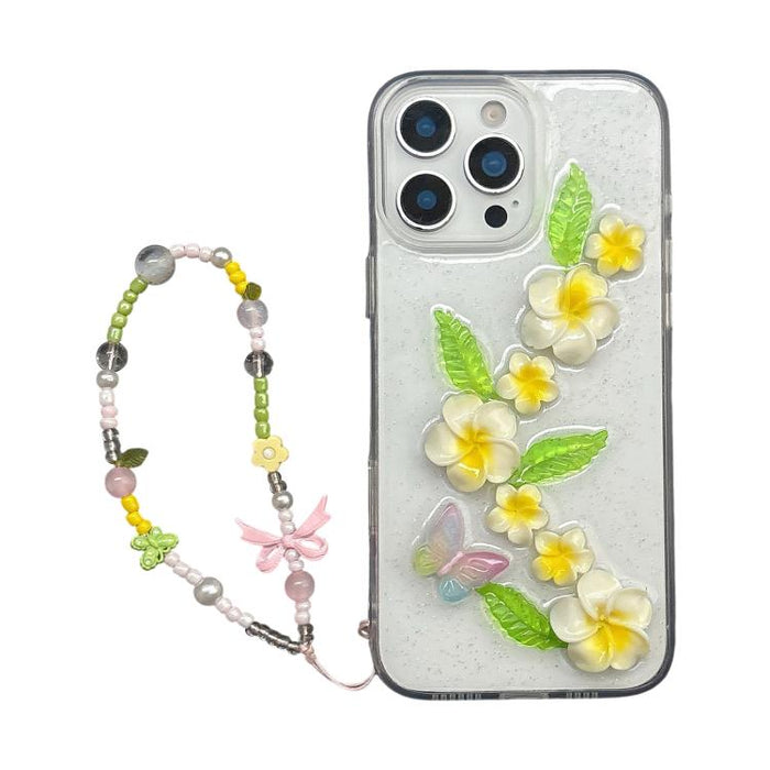 Funda para teléfono acrílica con diseño de mariposa y plumeria en 3D de resina epoxi y cadena para la muñeca., For iPhone 17 Pro Max, For iPhone 17 Pro, For iPhone 17, For iPhone Air, For iPhone 16 Pro Max, For iPhone 16 Pro, For iPhone 16 Plus        ...