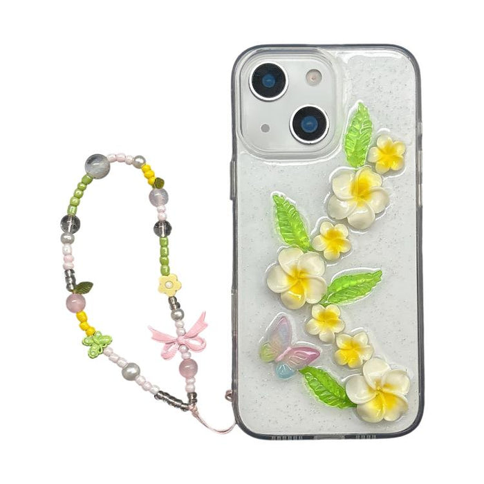 Funda para teléfono acrílica con diseño de mariposa y plumeria en 3D de resina epoxi y cadena para la muñeca., For iPhone 17 Pro Max, For iPhone 17 Pro, For iPhone 17, For iPhone Air, For iPhone 16 Pro Max, For iPhone 16 Pro, For iPhone 16 Plus        ...