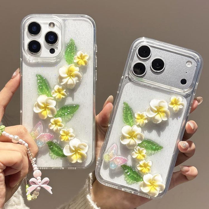 Funda para teléfono acrílica con diseño de mariposa y plumeria en 3D de resina epoxi y cadena para la muñeca., For iPhone 17 Pro Max, For iPhone 17 Pro, For iPhone 17, For iPhone Air, For iPhone 16 Pro Max, For iPhone 16 Pro, For iPhone 16 Plus        ...