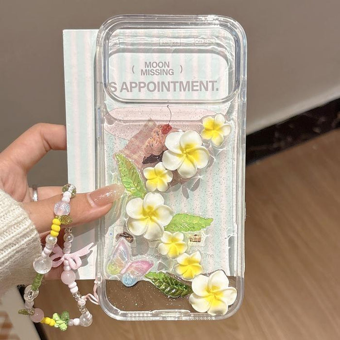 Funda para teléfono acrílica con diseño de mariposa y plumeria en 3D de resina epoxi y cadena para la muñeca., For iPhone 17 Pro Max, For iPhone 17 Pro, For iPhone 17, For iPhone Air, For iPhone 16 Pro Max, For iPhone 16 Pro, For iPhone 16 Plus        ...