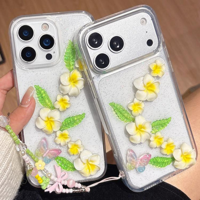 Funda para teléfono acrílica con diseño de mariposa y plumeria en 3D de resina epoxi y cadena para la muñeca., For iPhone 17 Pro Max, For iPhone 17 Pro, For iPhone 17, For iPhone Air, For iPhone 16 Pro Max, For iPhone 16 Pro, For iPhone 16 Plus        ...
